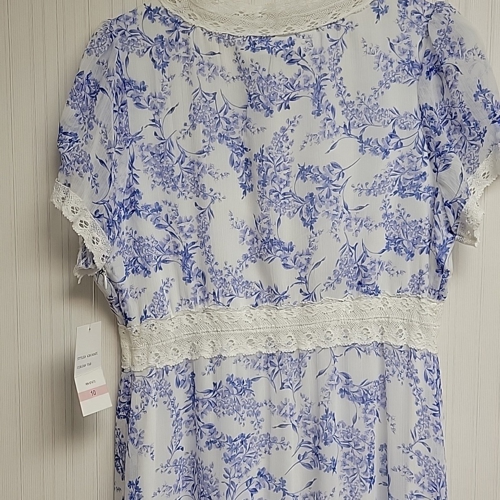 Taylor Blue & White Floral Maxi Tiered Prairie Dress Sz 10 New cottagecore - Picture 7 of 10